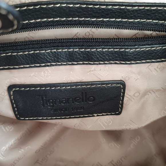 Tignanello Logo Black Purse Handbag Shoulder Bag Silver Hardware PD038 - Picture 12 of 16
